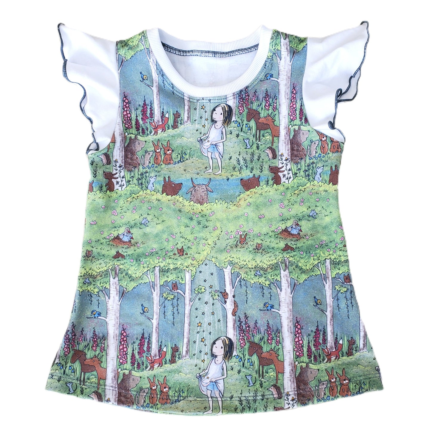 Children's Forest Friends Flutter Sleeve Top in Organic Jersey