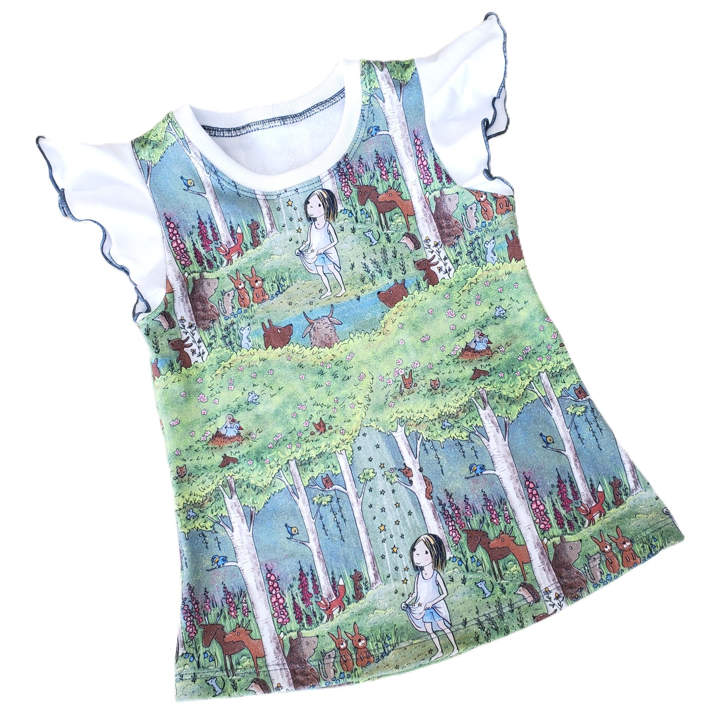 Children's Forest Friends Flutter Sleeve Top in Organic Jersey