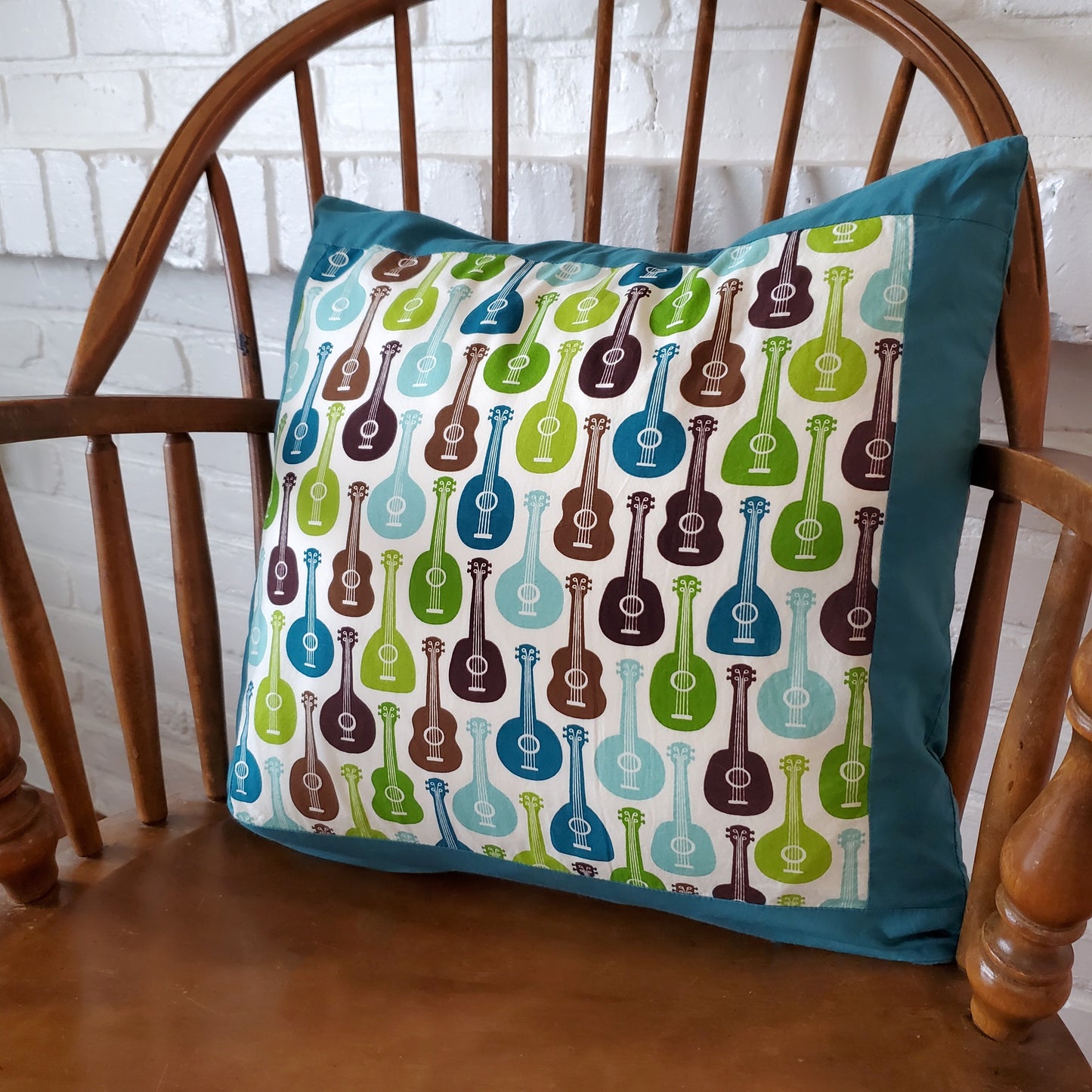 Guitar Print Throw Pillow Cover in Organic Cotton