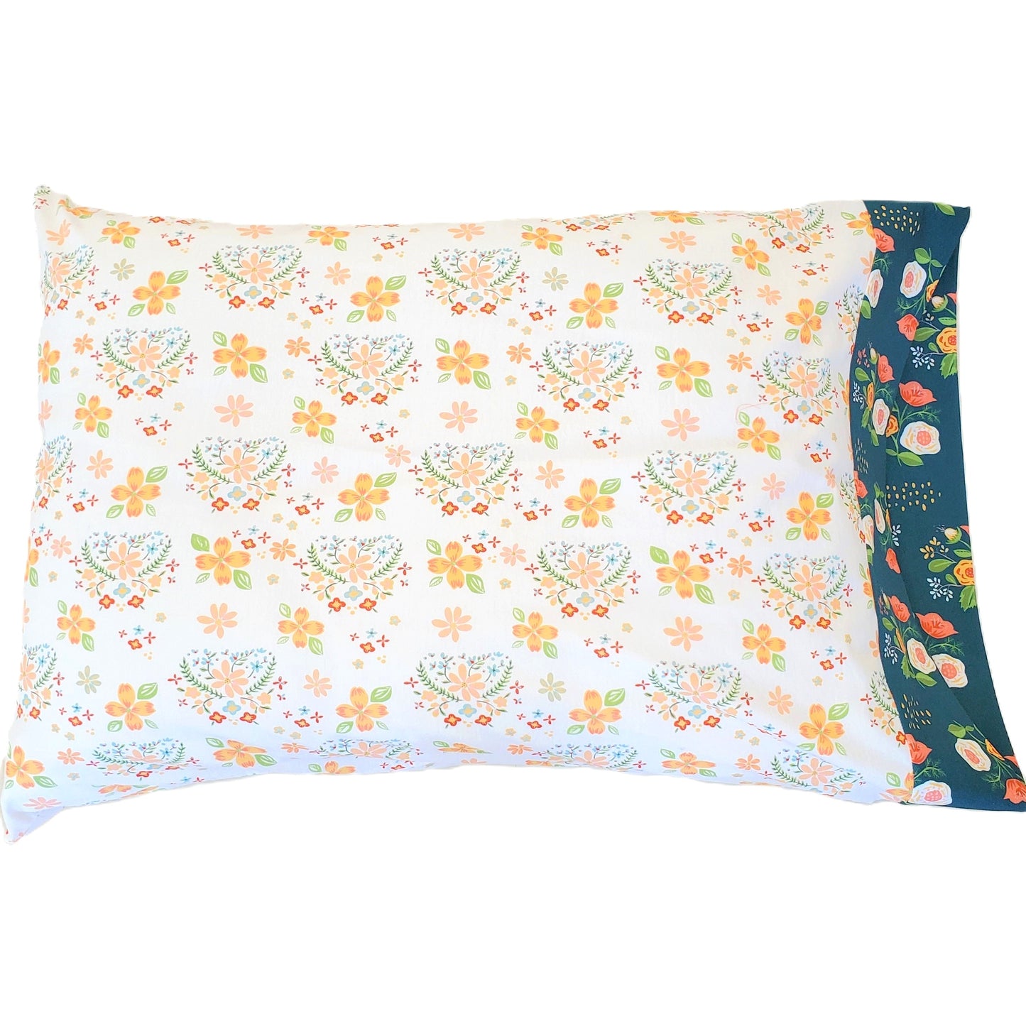 Organic Cotton Pillowcases in Floral Heart Print in a Variety of Sizes