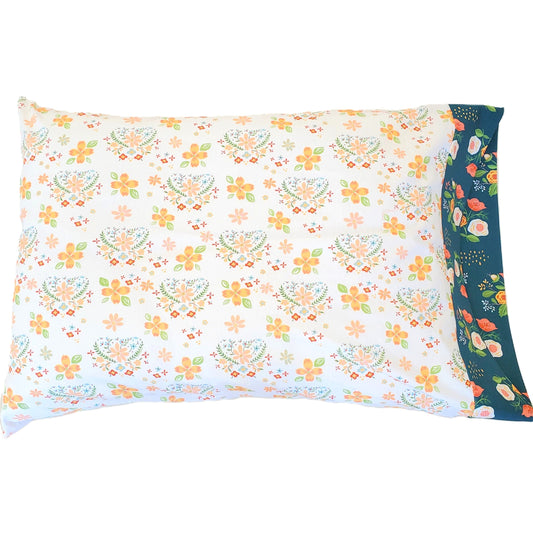 Organic Cotton Pillowcases in Floral Heart Print in a Variety of Sizes