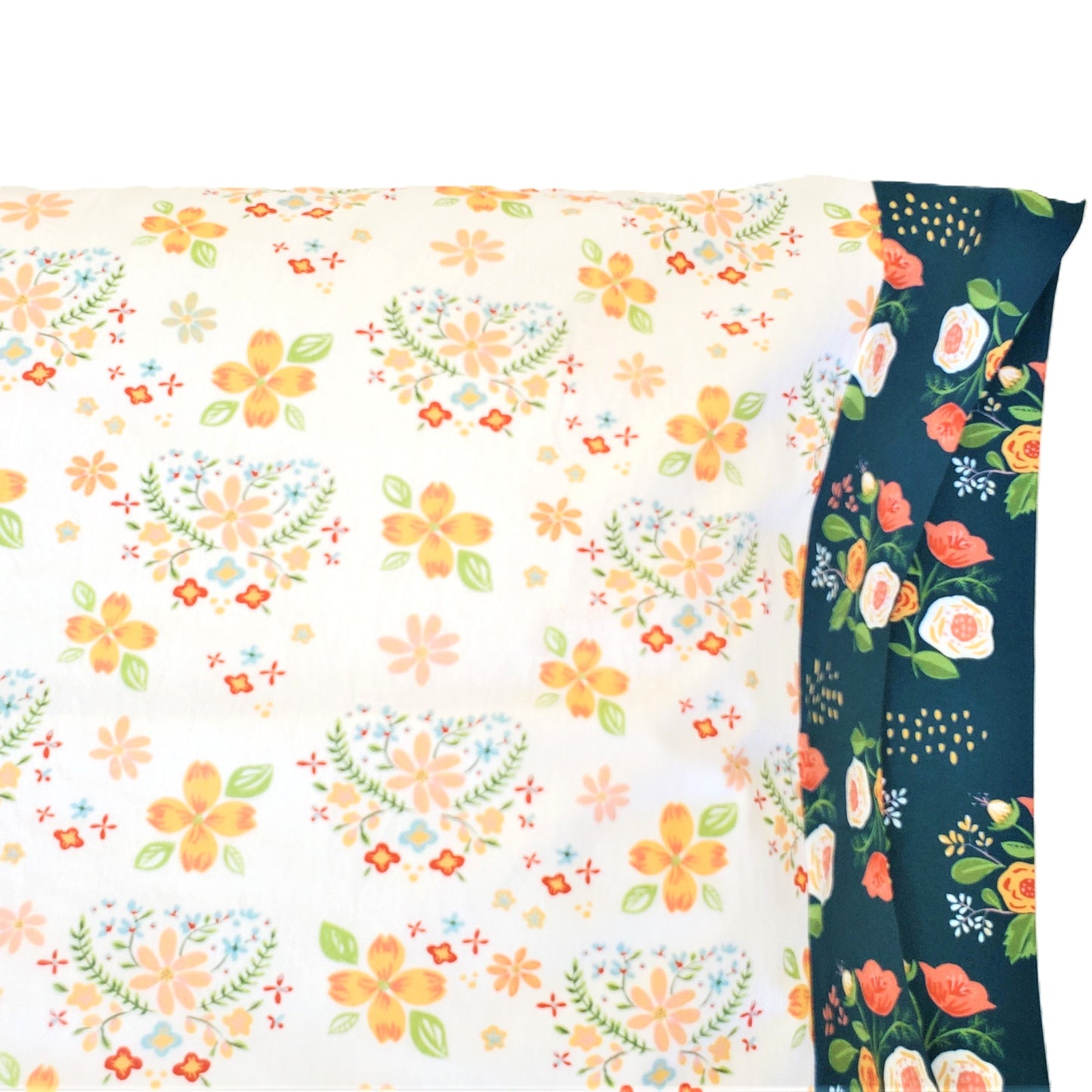 Organic Cotton Pillowcases in Floral Heart Print in a Variety of Sizes