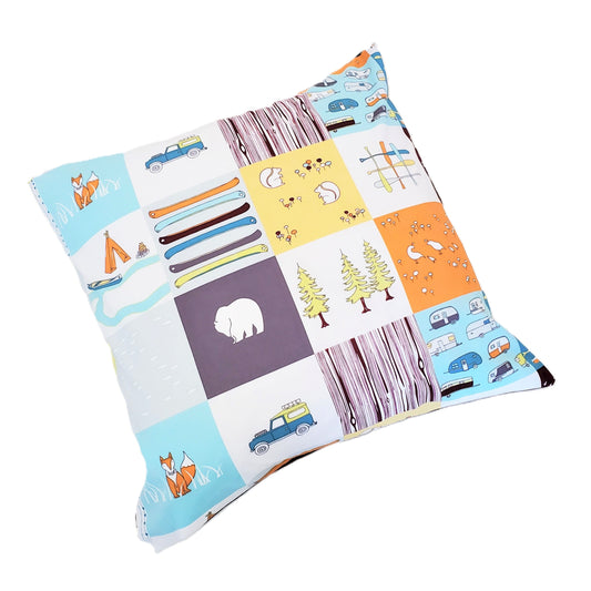 Organic Cotton Camping Themed Throw Pillow Cover