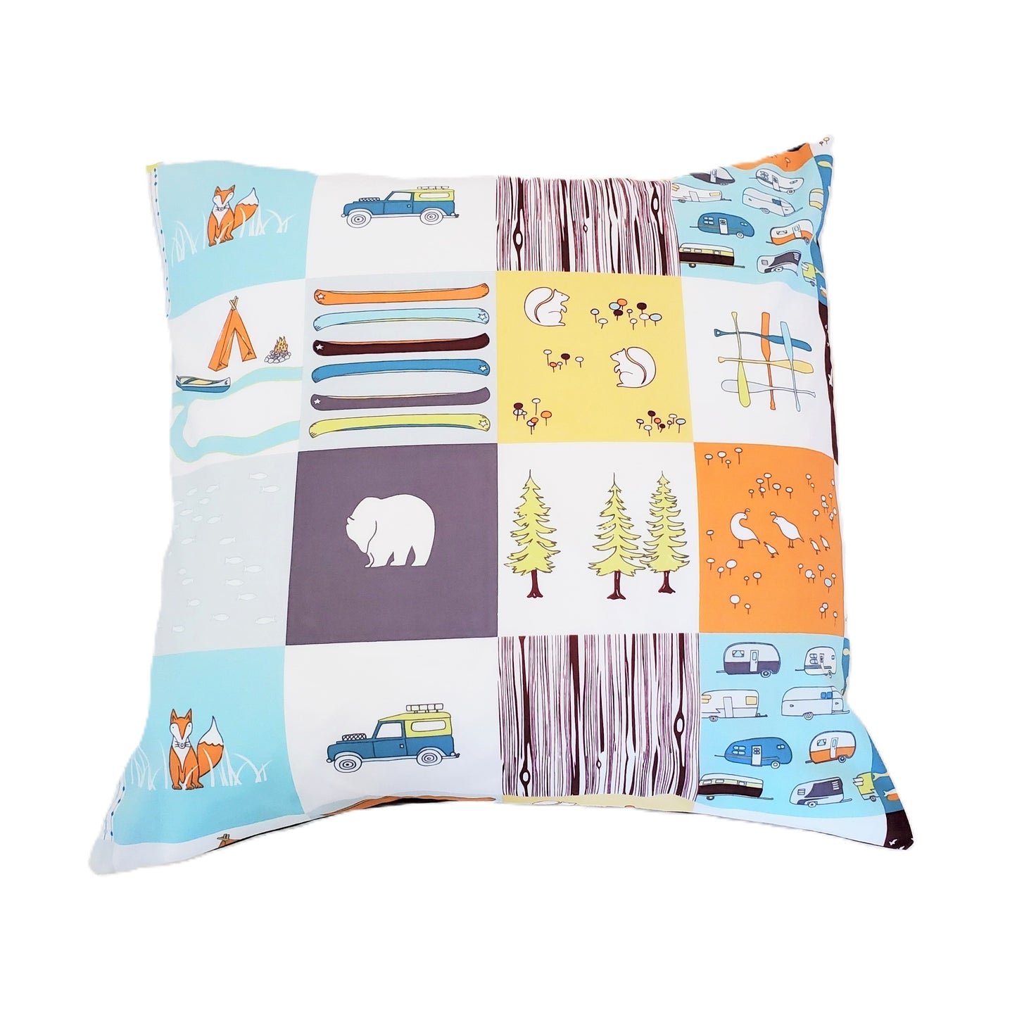 Organic Cotton Camping Themed Throw Pillow Cover