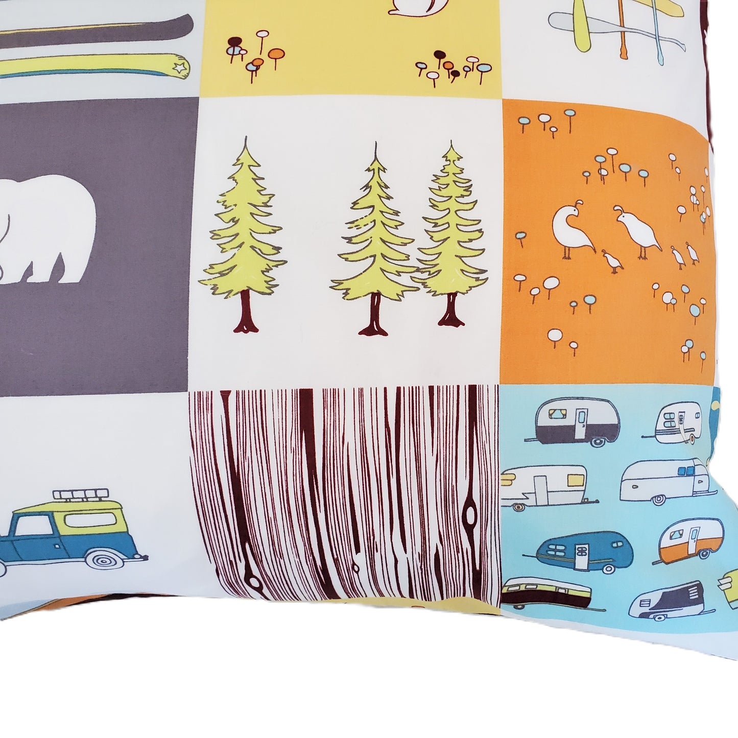 Organic Cotton Camping Themed Throw Pillow Cover