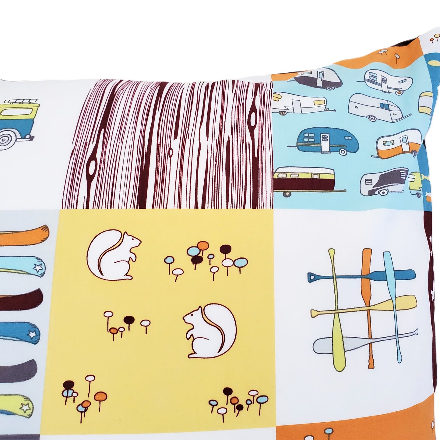 Organic Cotton Camping Themed Throw Pillow Cover