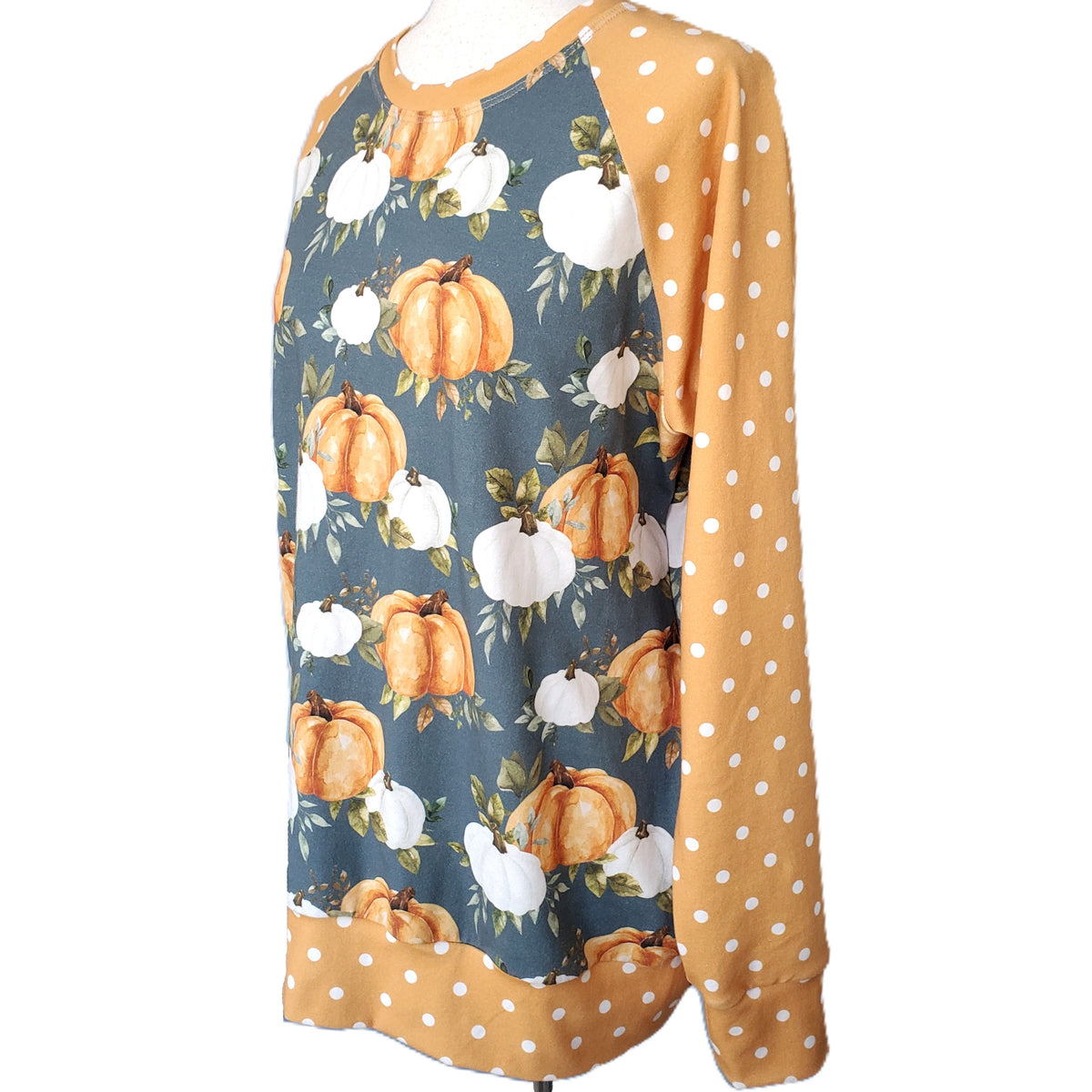 Pumpkin & Polka Dot Pullover in Organic Cotton Jersey