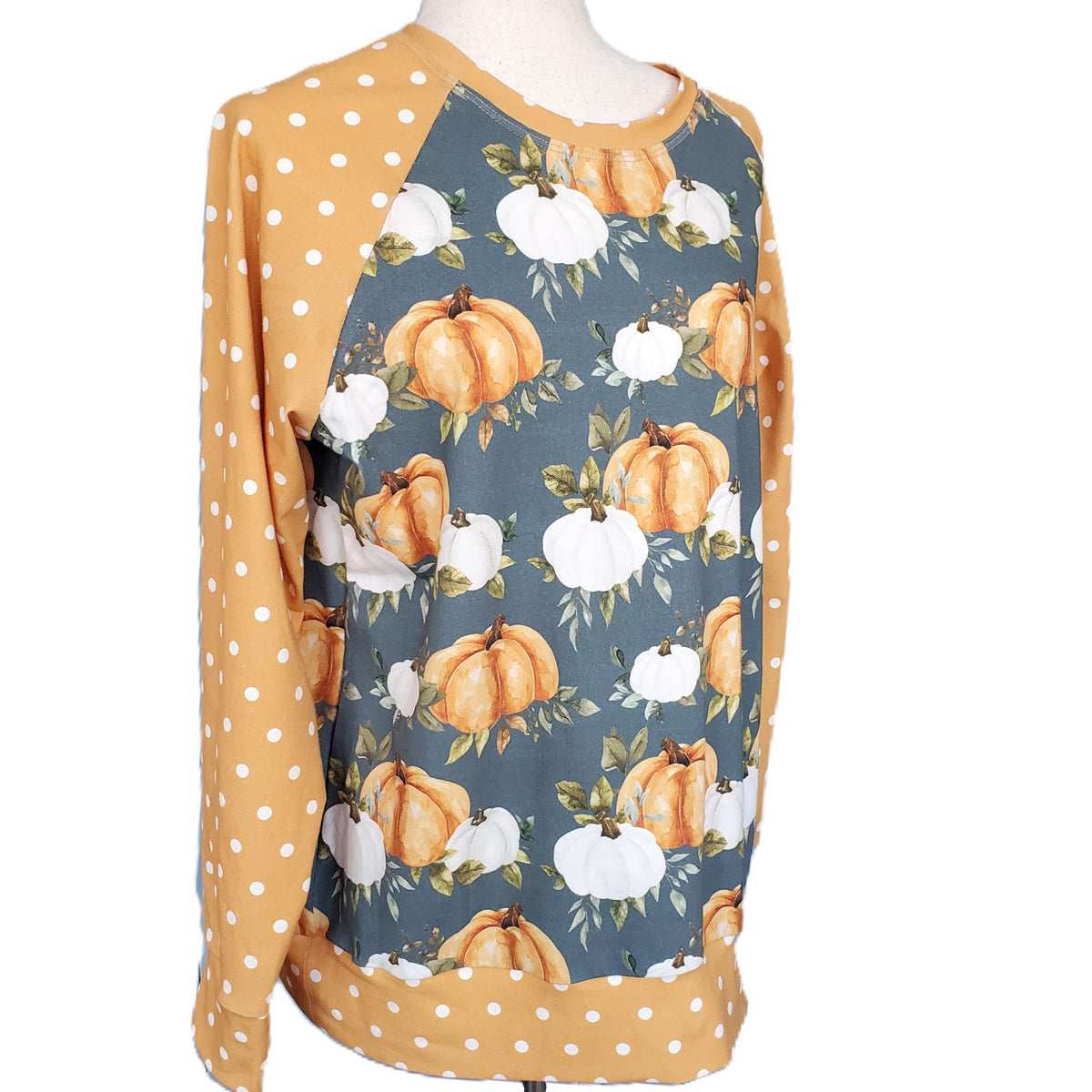 Pumpkin & Polka Dot Pullover in Organic Cotton Jersey