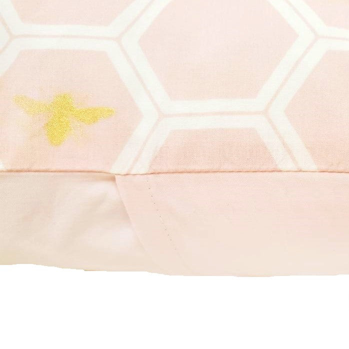 Organic Accent Pillow Cover with Metallic Gold Bees & Honeycomb