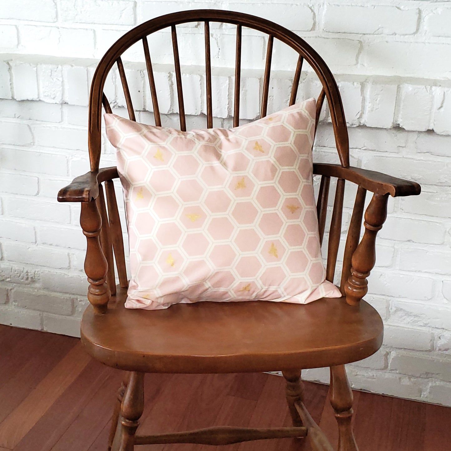 Organic Accent Pillow Cover with Metallic Gold Bees & Honeycomb