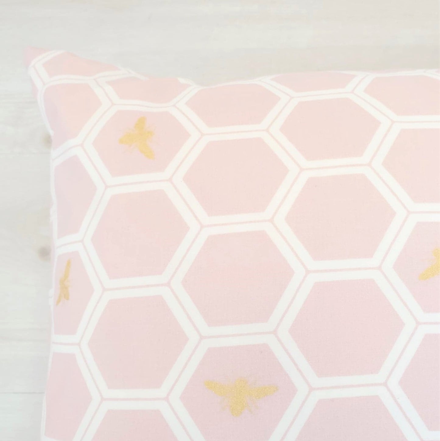 Organic Accent Pillow Cover with Metallic Gold Bees & Honeycomb
