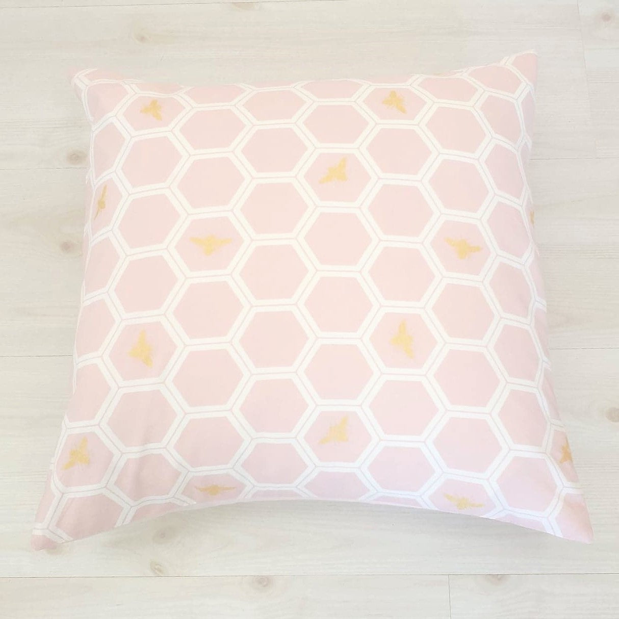 Organic Accent Pillow Cover with Metallic Gold Bees & Honeycomb