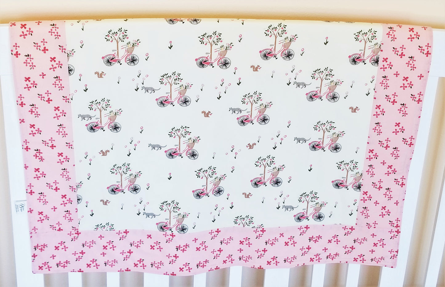 Organic Cotton Baby Blanket with Bicyles, Flowers, & Cats