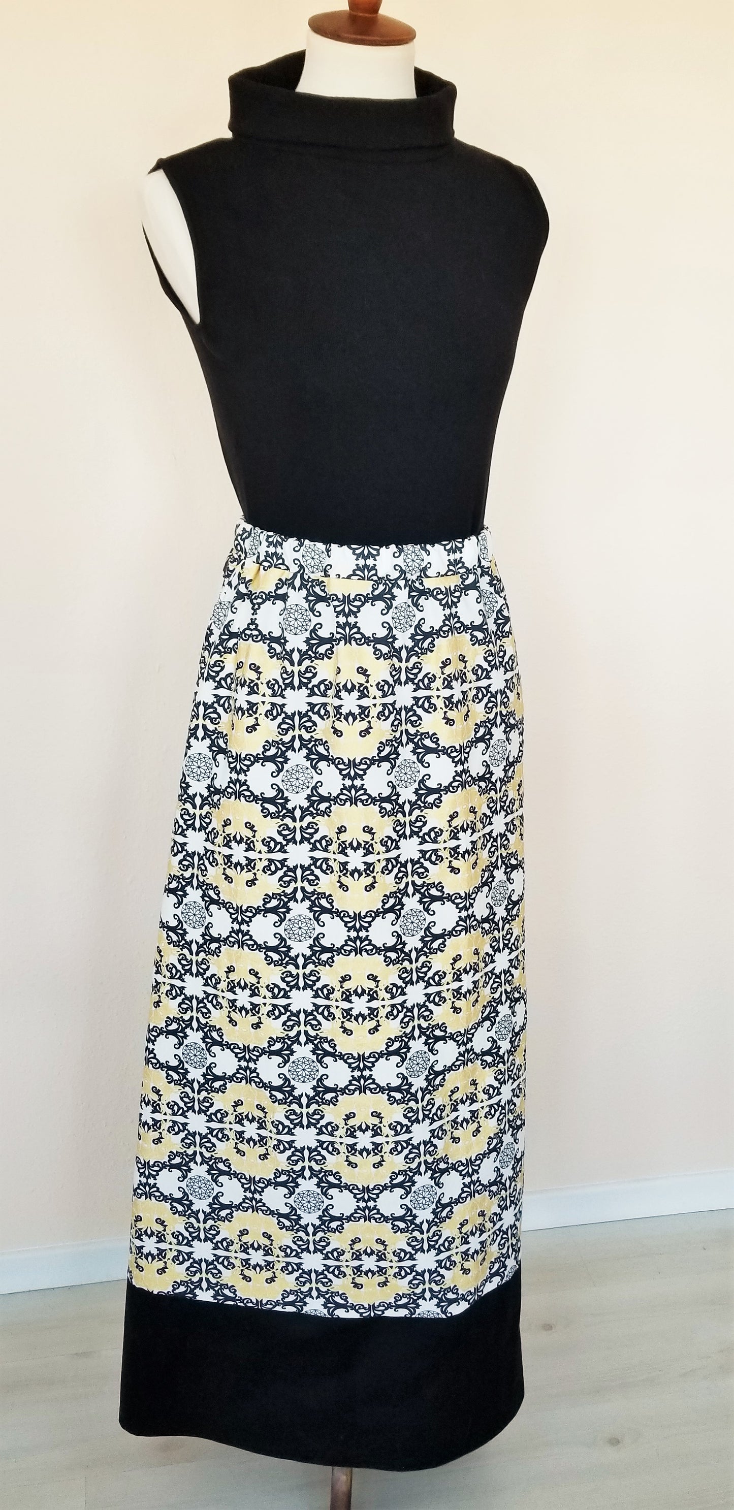Organic Cotton Women's Skirt in Black, Cream and Metallic Gold