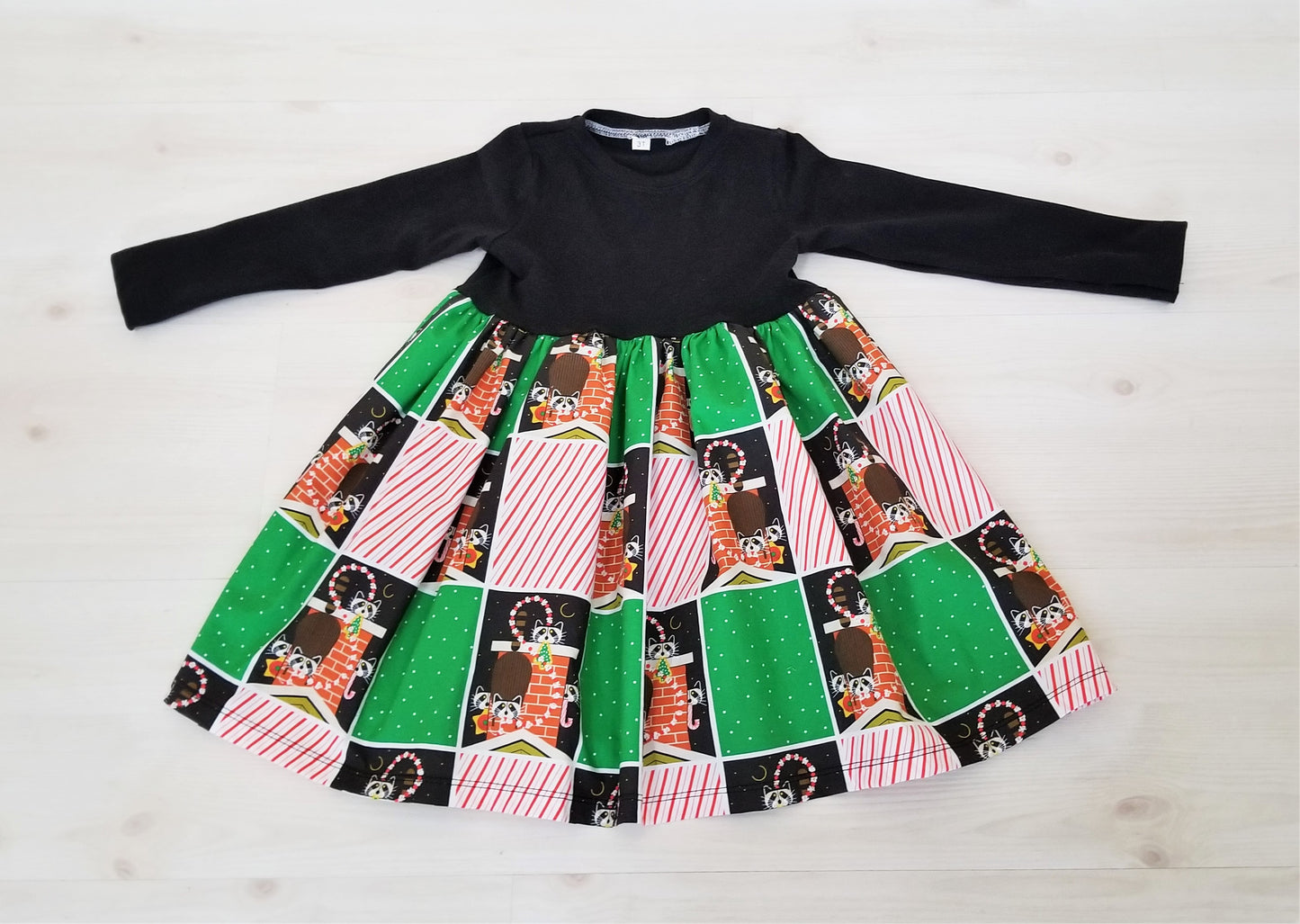 Organic Cotton Girl's Christmas Dress in Charley Harper Raccoon Print