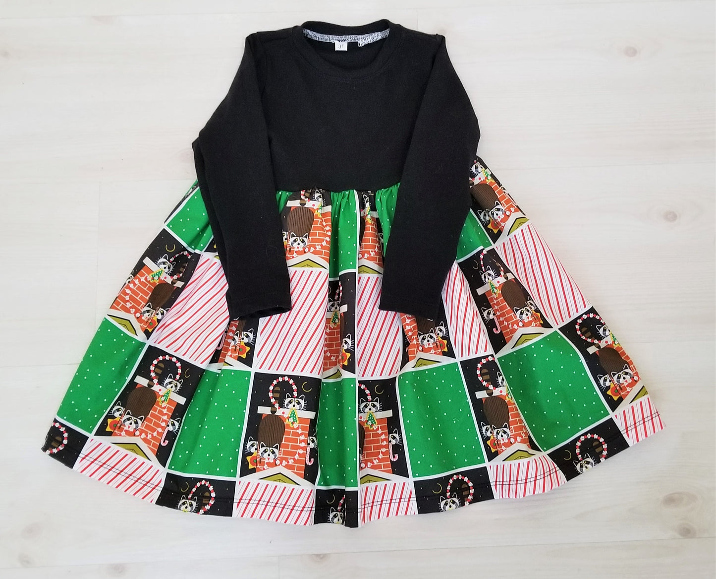 Organic Cotton Girl's Christmas Dress in Charley Harper Raccoon Print