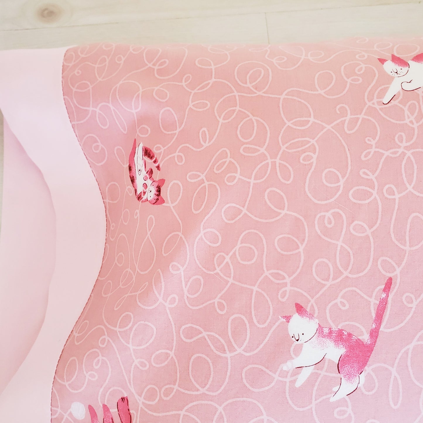 Organic Toddler Pillowcase with Pink Kitties