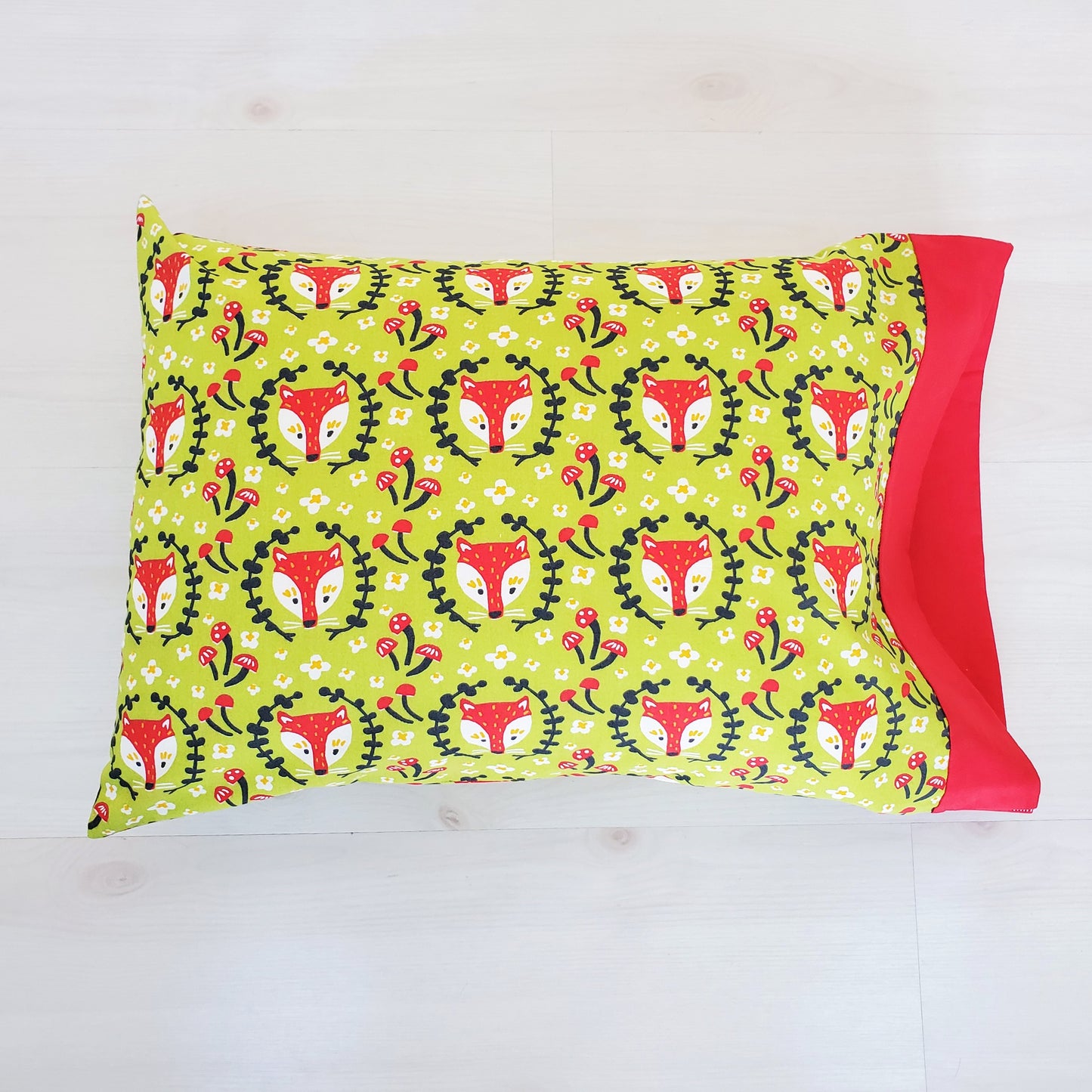 Organic Cotton Pillowcases with Foxes on Green Or Cream