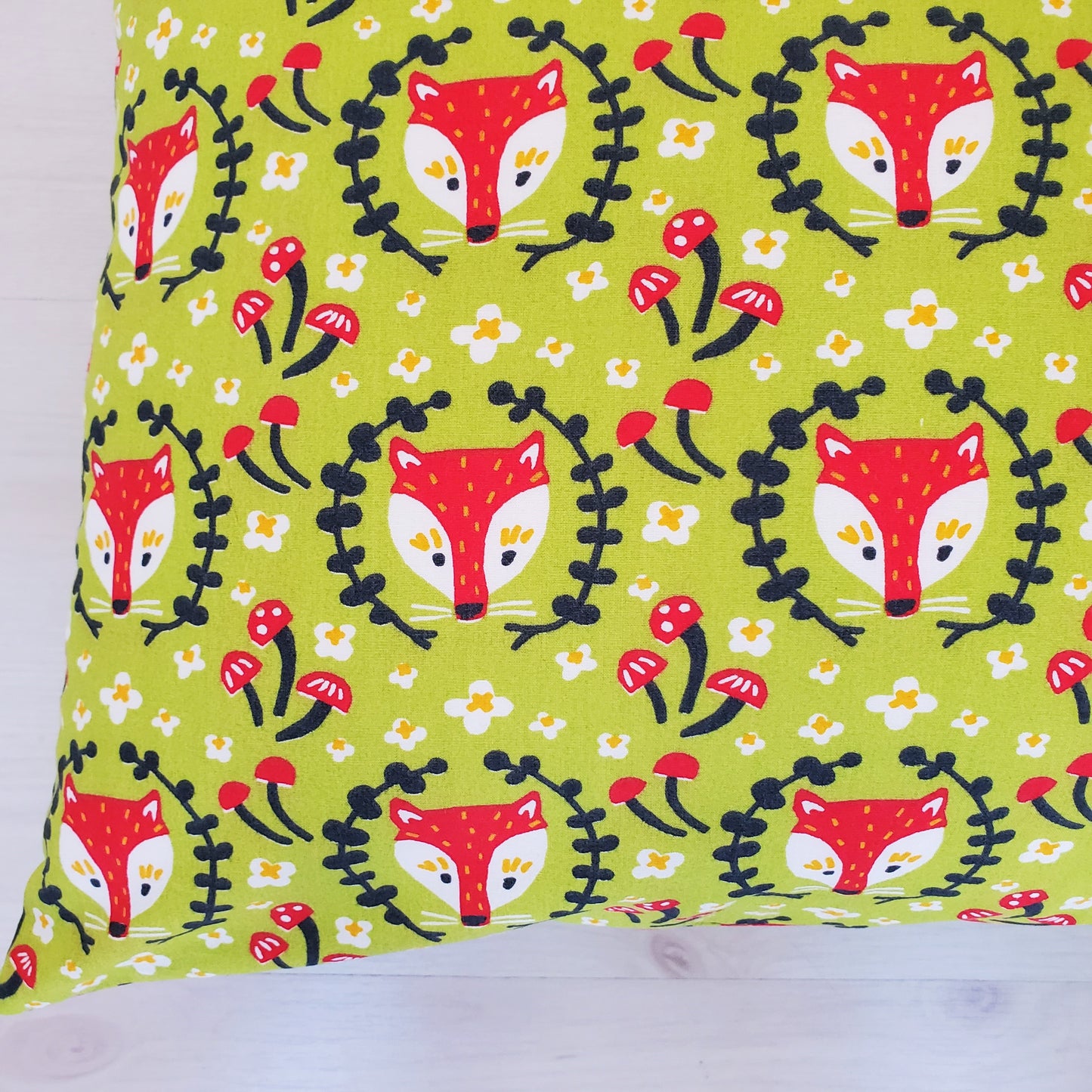 Organic Cotton Pillowcases with Foxes on Green Or Cream