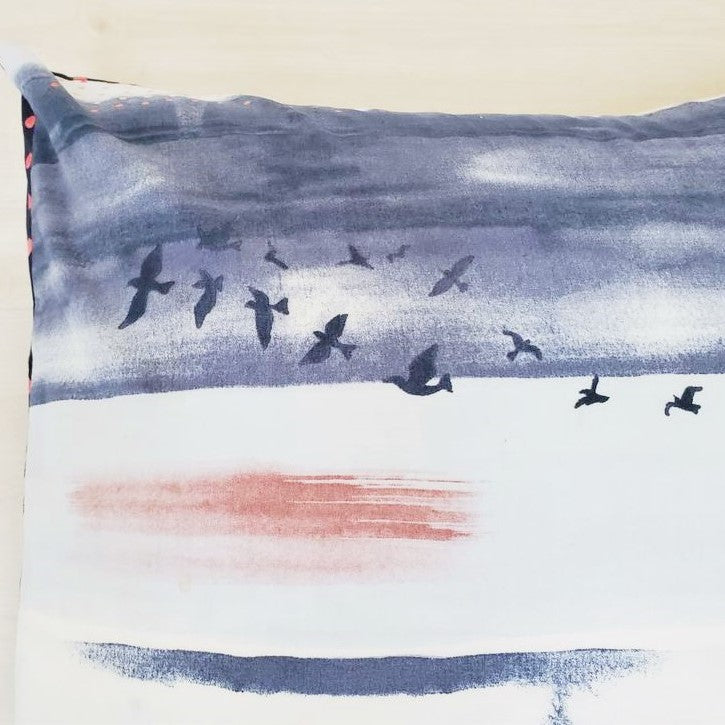 Organic Accent Pillow Cover in Sky & Bird Print