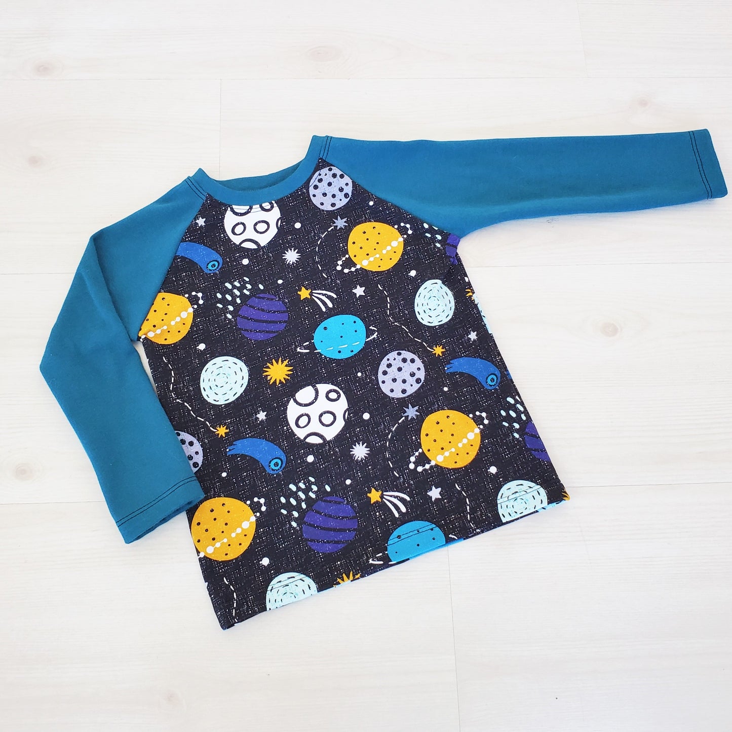 Space Themed Long-Sleeved Tee Shirt in Organic Cotton