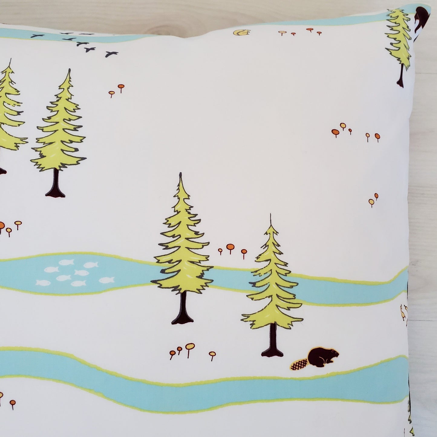 Organic Cotton Camping Themed Throw Pillow Cover in Two Prints
