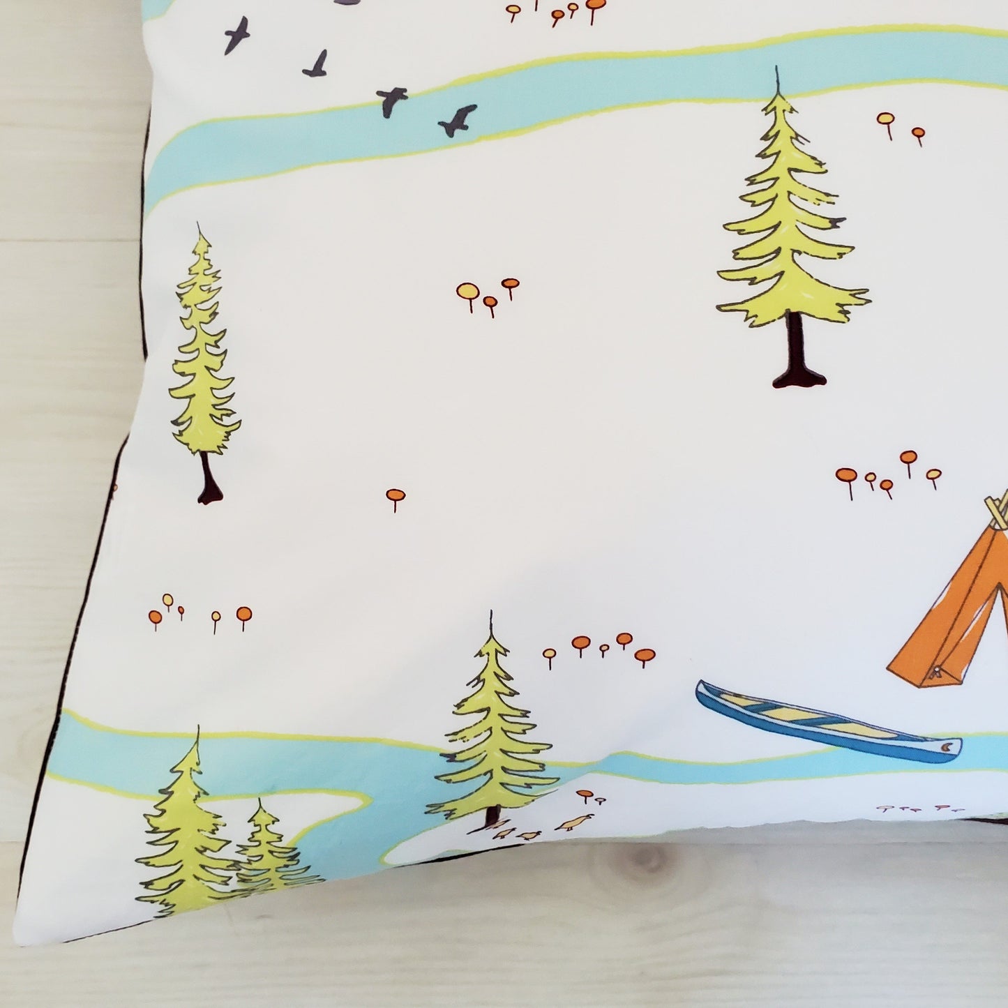 Organic Cotton Camping Themed Throw Pillow Cover in Two Prints