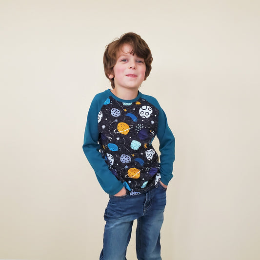 Space Themed Long-Sleeved Tee Shirt in Organic Cotton