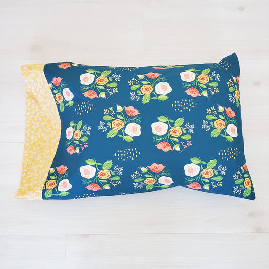 Organic Cotton Pillowcases in Floral Print on Blue