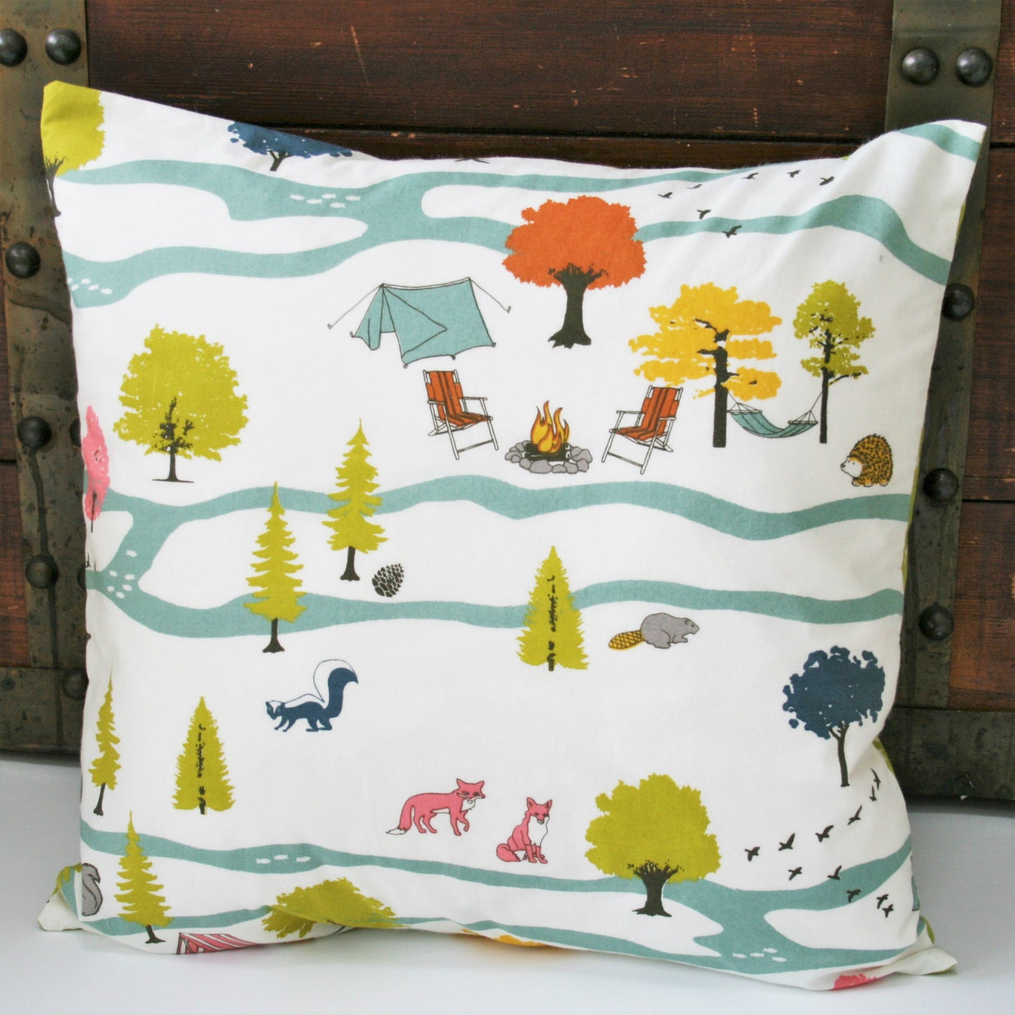 Organic Accent Pillow Cover in Camping Scene