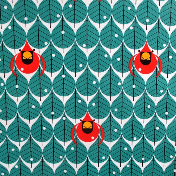 Charley Harper Holiday Print Pillowcase with Cardinals and Trees