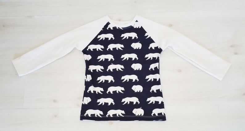 Organic Boy's Raglan Tee Shirt - Toddler Raglan - Unisex Tee Shirt - Polar Bears