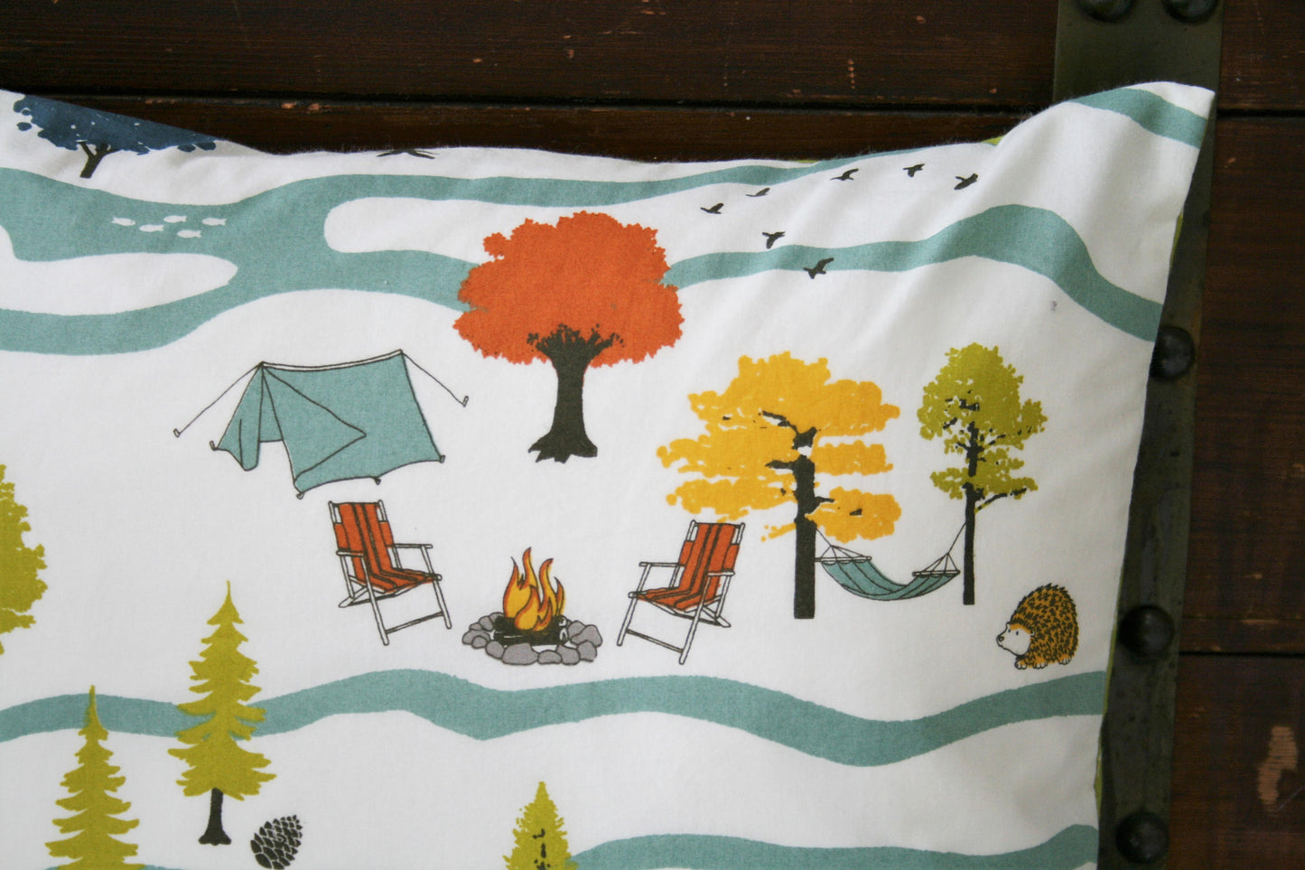 Organic Accent Pillow Cover in Camping Scene