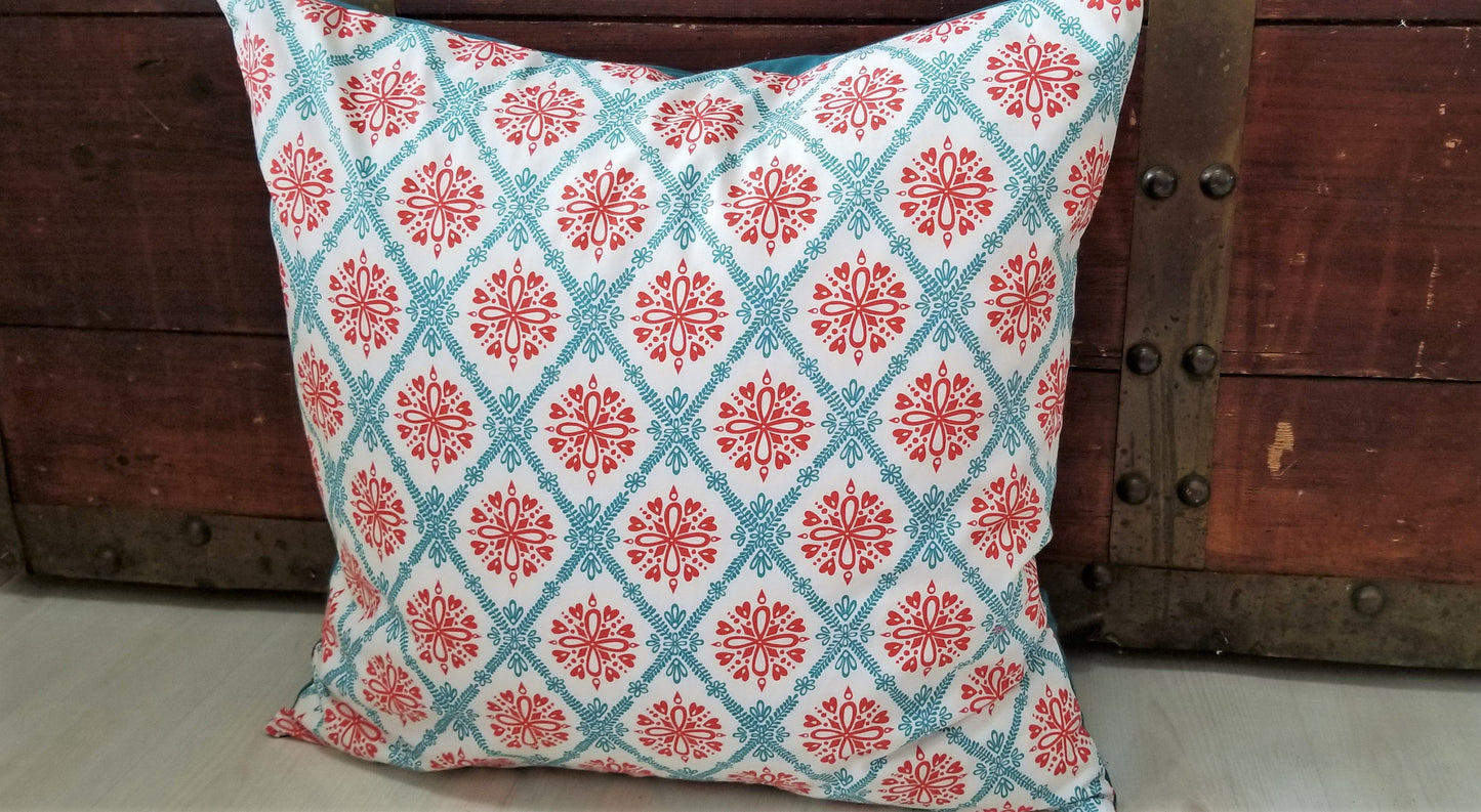 Organic Accent Pillow Cover with Hearts and Flowers