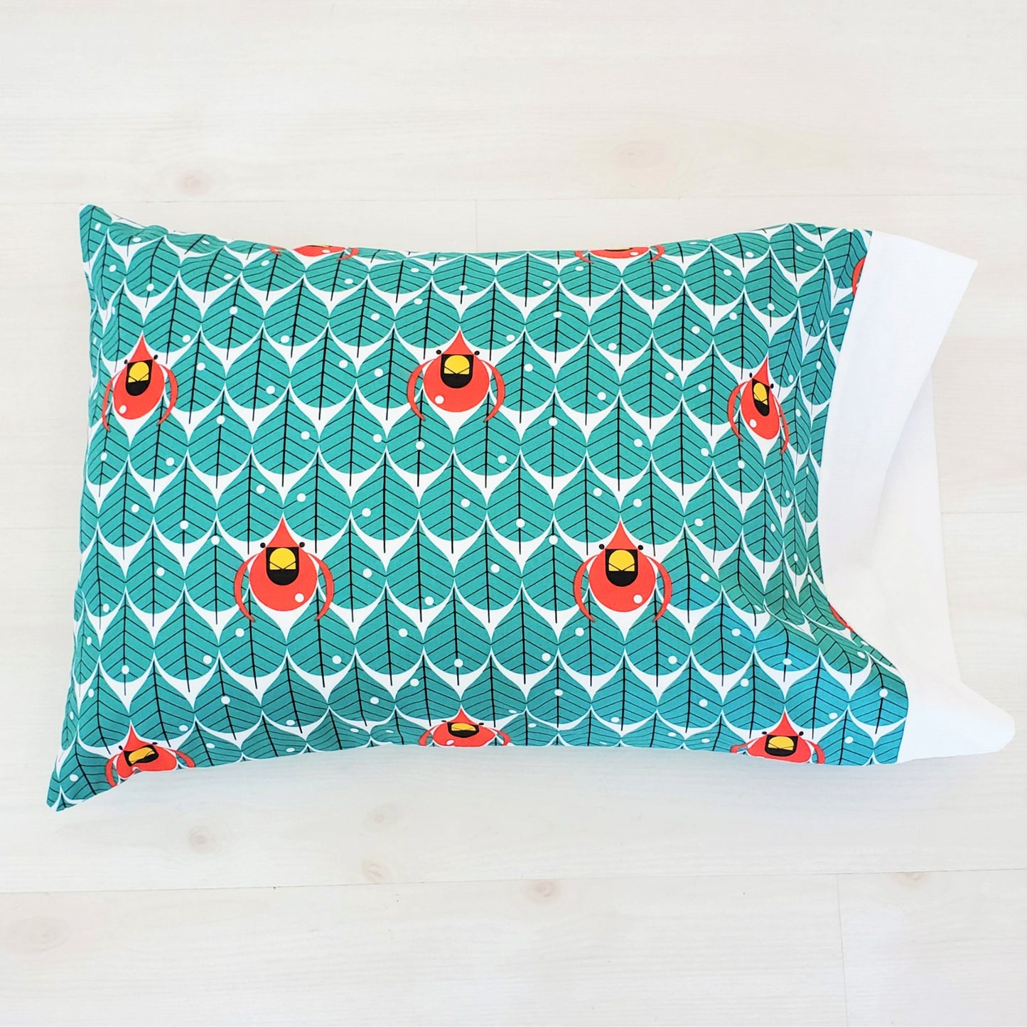 Organic Cotton Holiday Pillowcase with Cardinals and Chipmunks